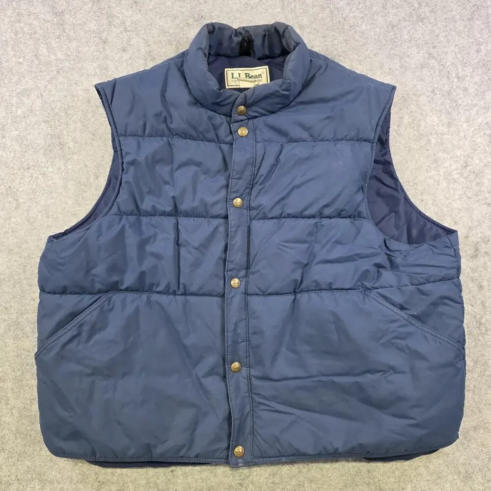 Vintage LL Bean Vest Mens XL Blue Nylon Insulated Snap Puffer‎ Made USA 90s 80s